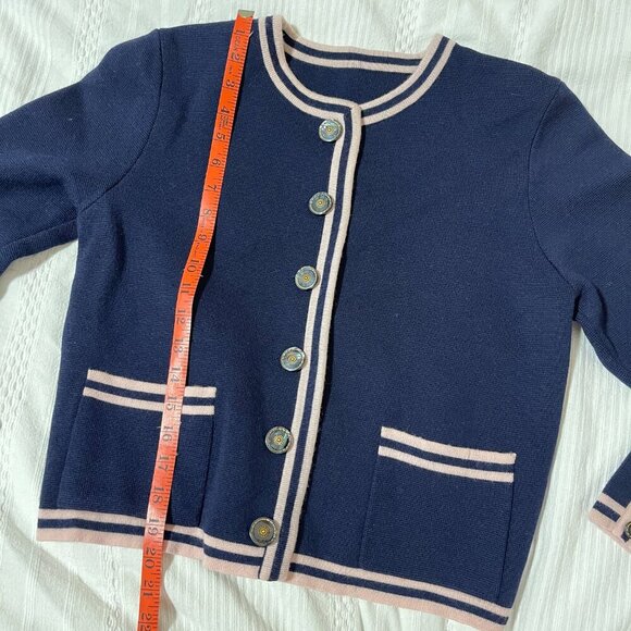 Vintage Preppy Contrast Knit Cardigan Jacket Navy Pink - M - Picture 11 of 12